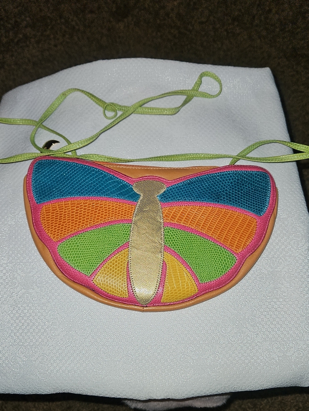 Vintage Sharif Colorful Butterfly Leather Crossbody Bag